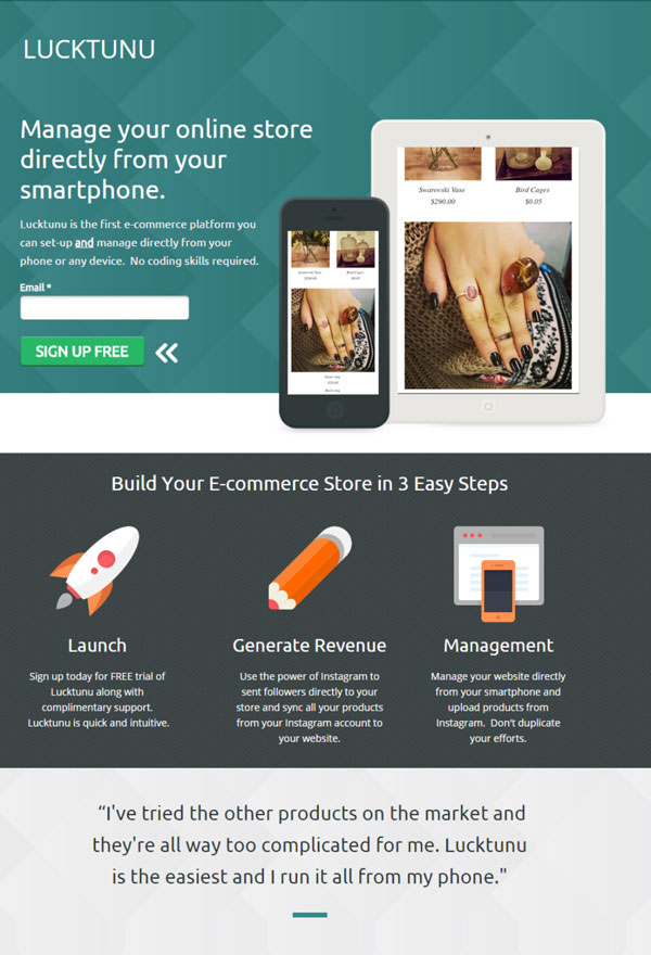 Mobile eCommerce store PPC landing page example.